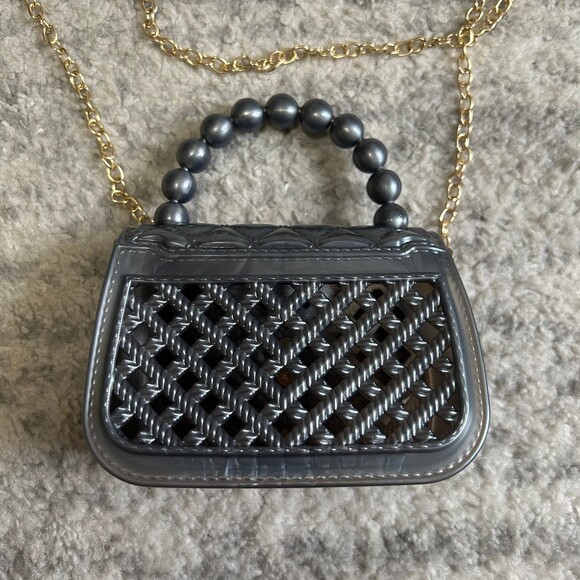Grey Micro Purse w Metal Chain Crossbody - Picture 3 of 5